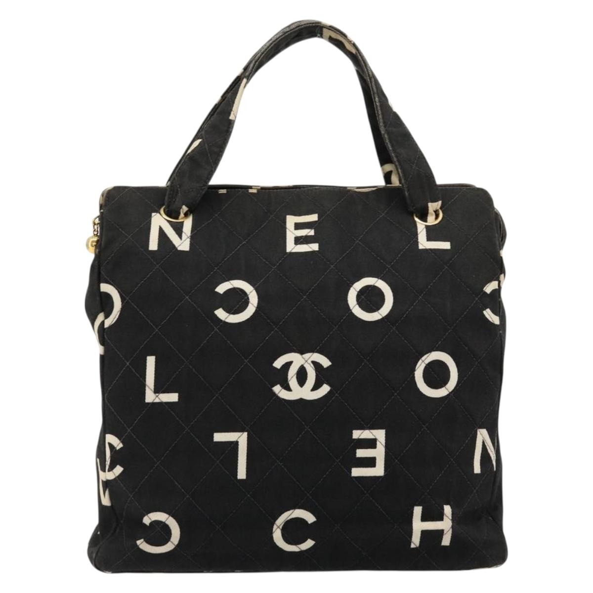 CHANEL Matelasse Hand Bag Canvas Black Gold CC Auth 182910