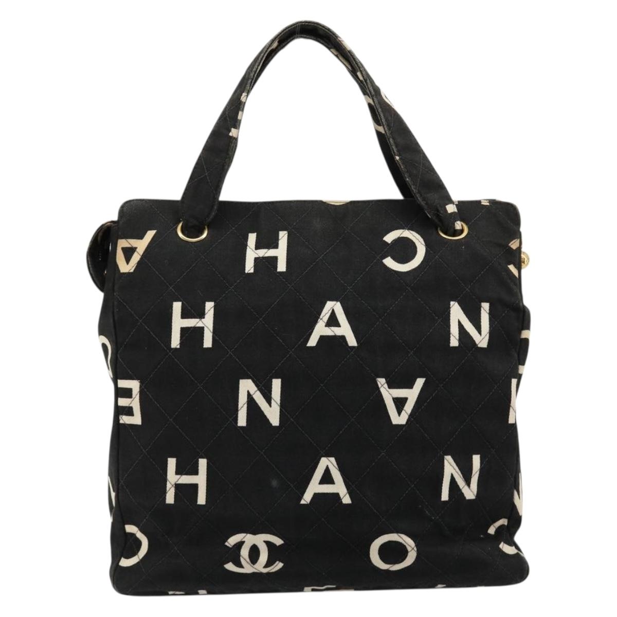 CHANEL Matelasse Hand Bag Canvas Black Gold CC Auth 182910