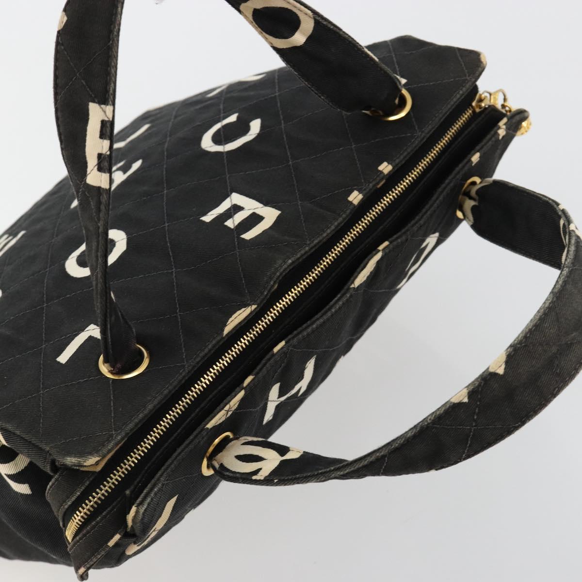 CHANEL Matelasse Hand Bag Canvas Black Gold CC Auth 182910