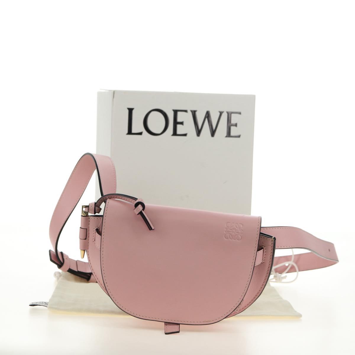 LOEWE Gate Dual Waist bag Leather Pink Gold Auth 182911M