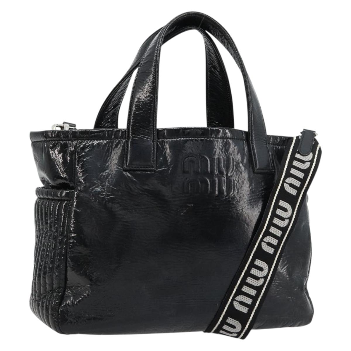 Miu Miu Hand Bag Patent leather 2way Black Silver Auth 182913M