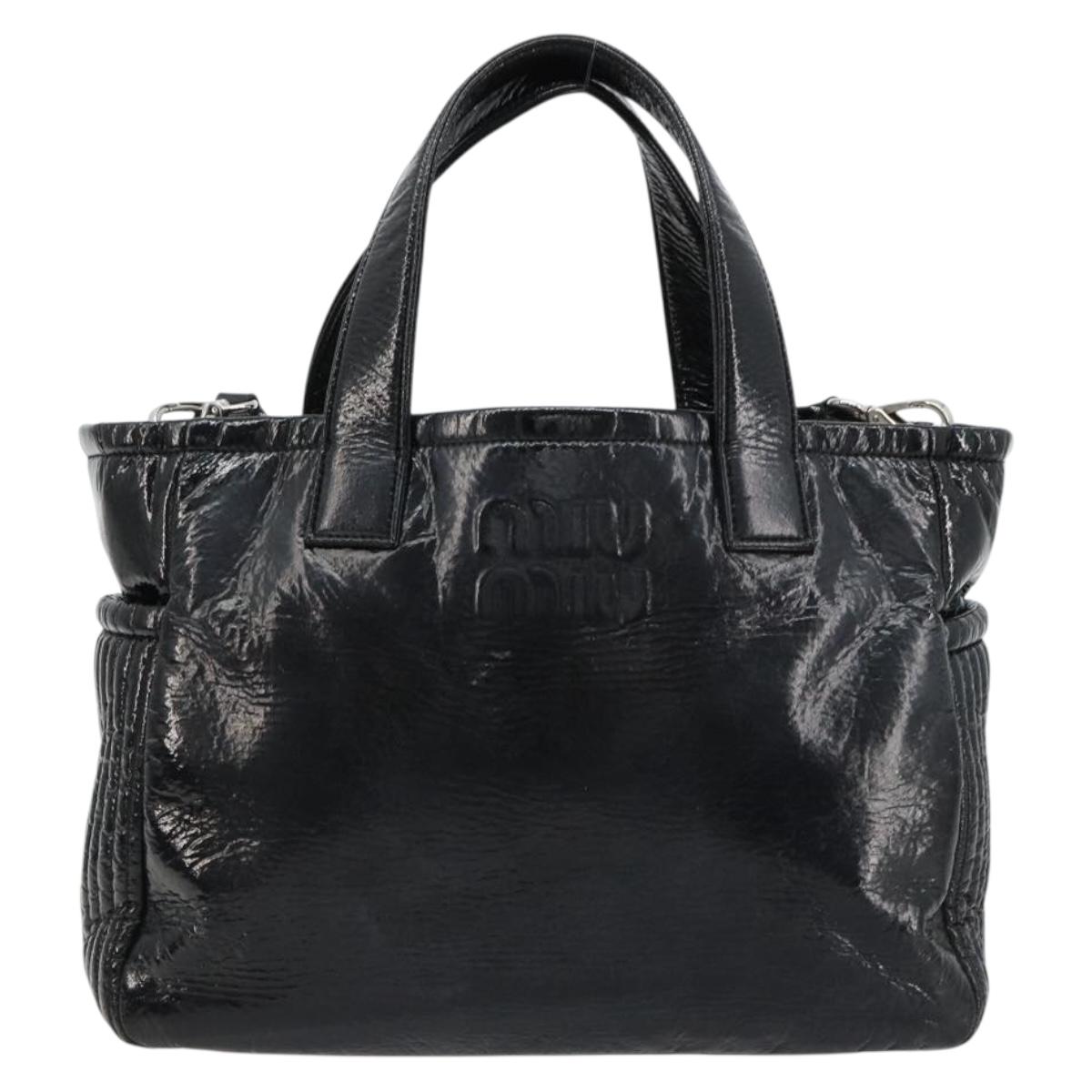 Miu Miu Hand Bag Patent leather 2way Black Silver Auth 182913M