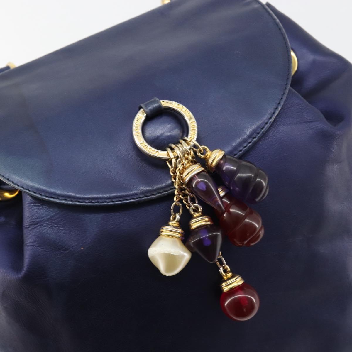 LOEWE Chain Hand Bag Leather Purple Gold Auth 182917A