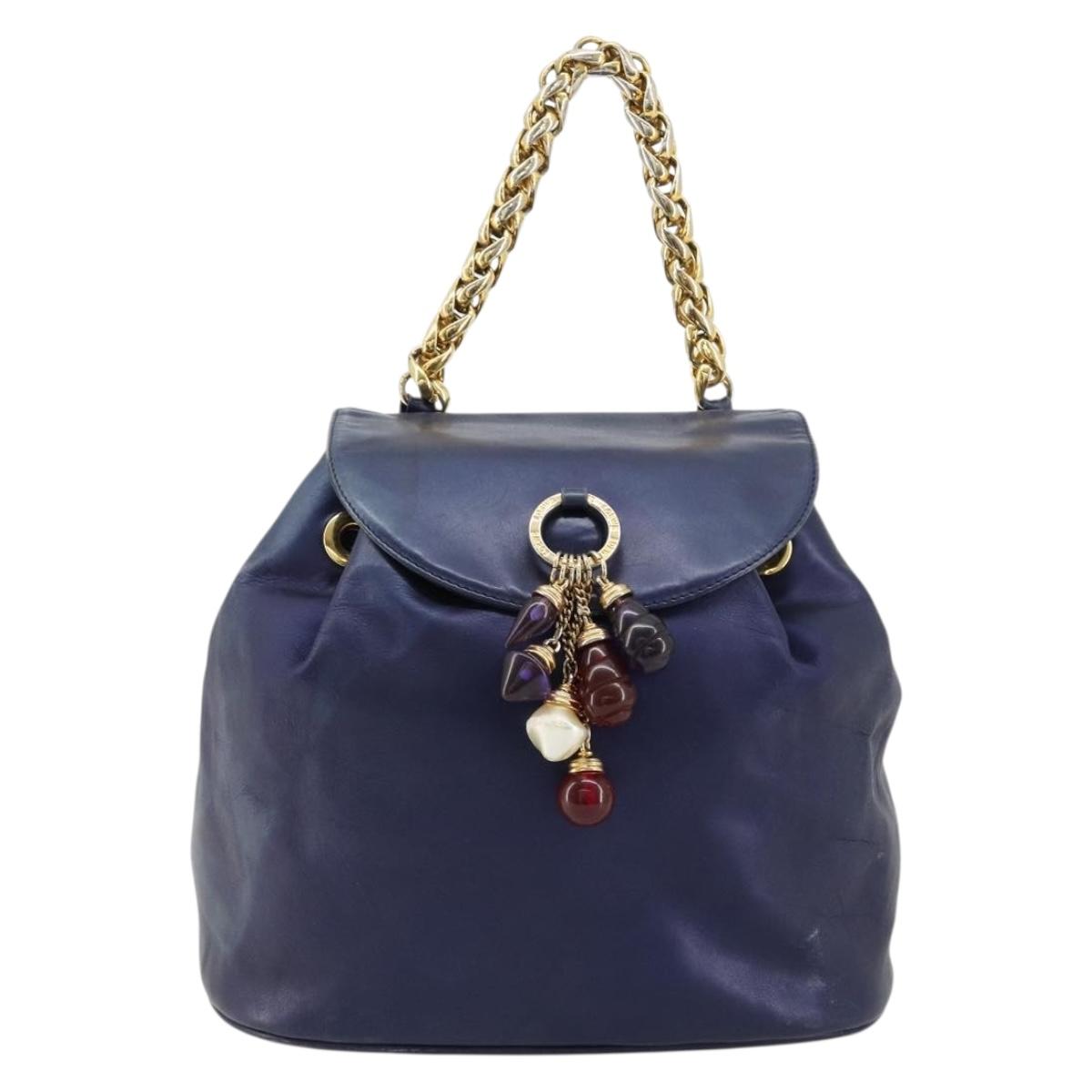 LOEWE Chain Hand Bag Leather Purple Gold Auth 182917A