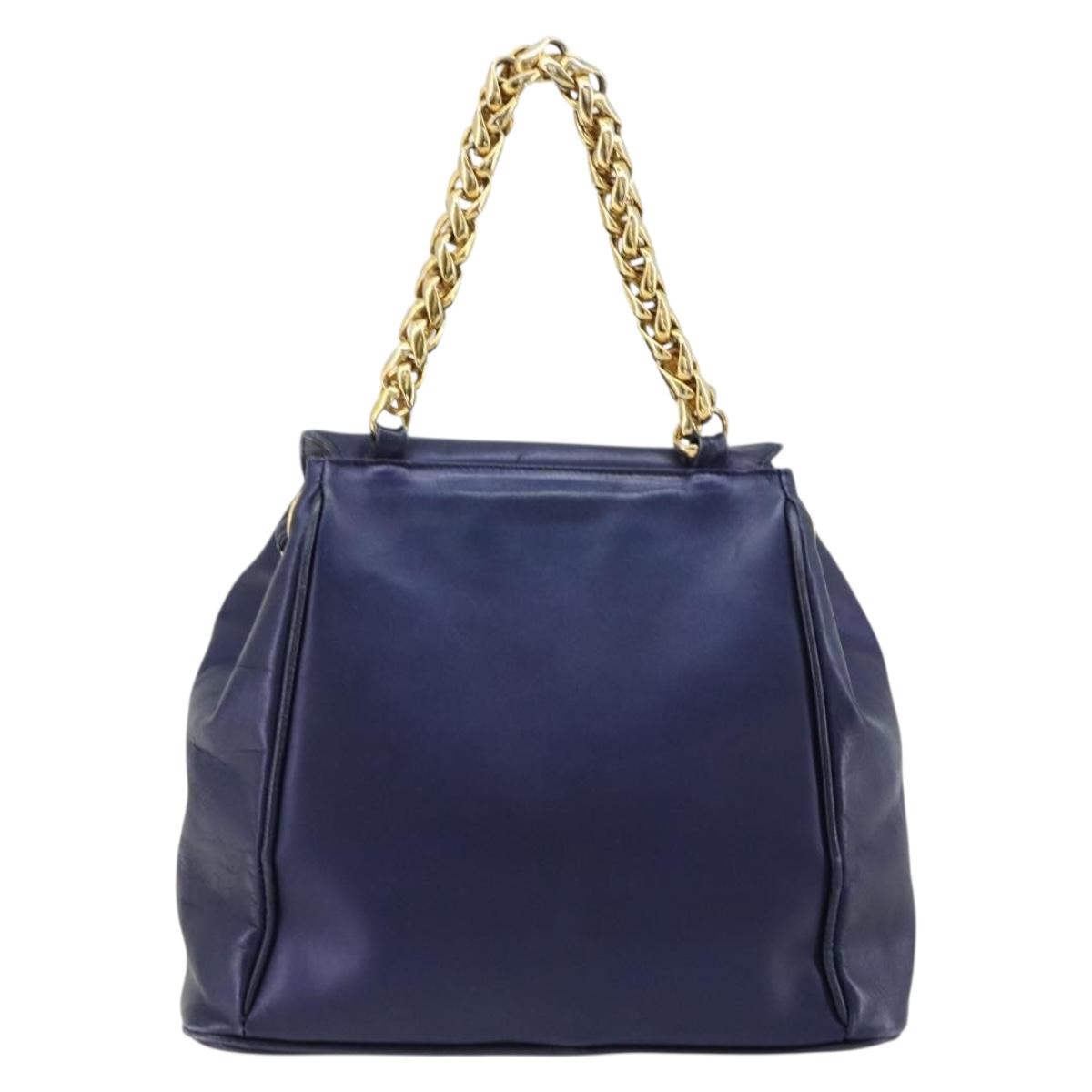 LOEWE Chain Hand Bag Leather Purple Gold Auth 182917A