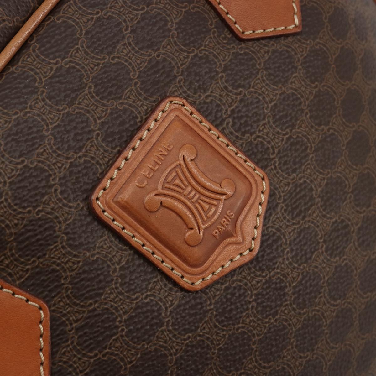 CELINE Macadam Canvas Hand Bag PVC Leather Brown Gold Auth 182920A