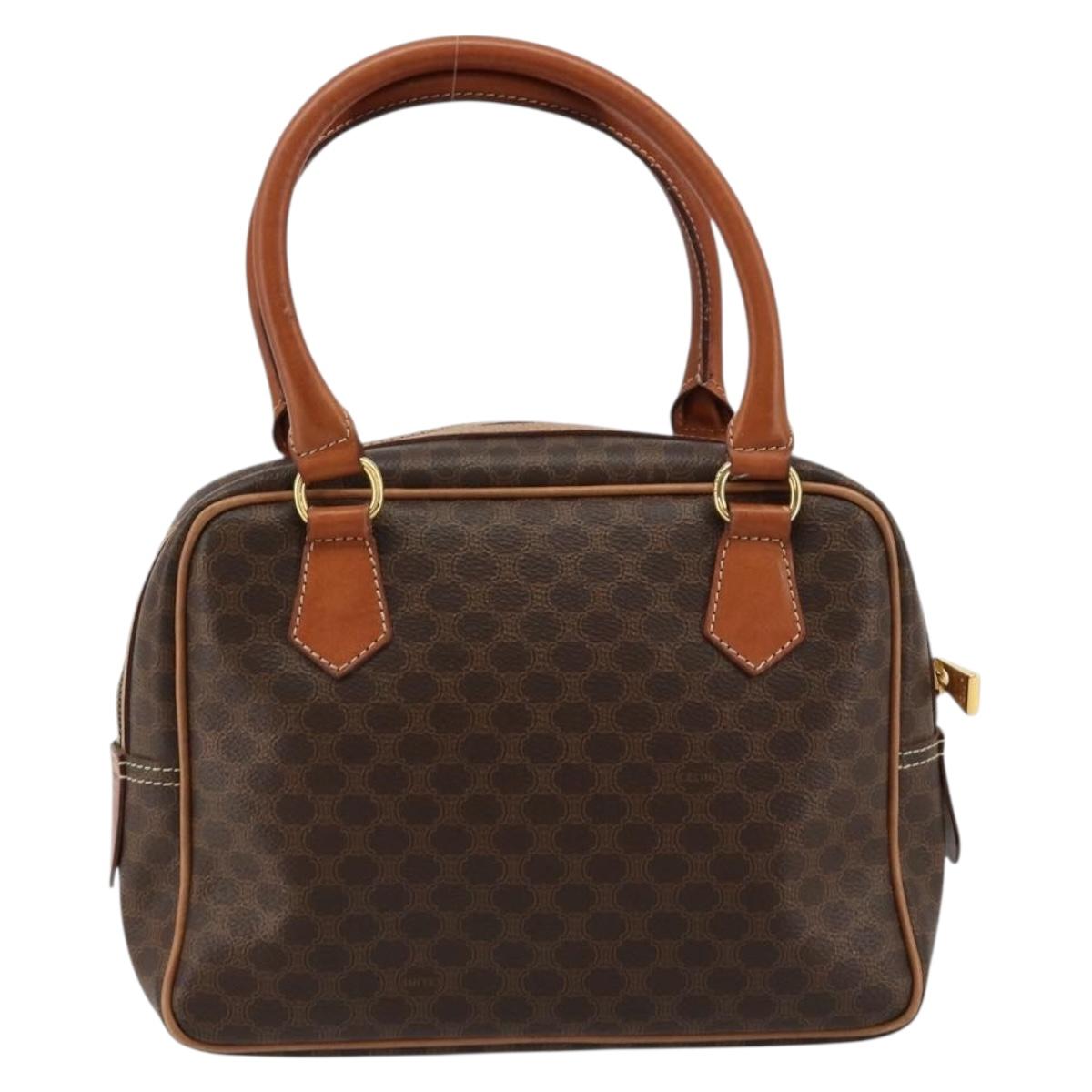 CELINE Macadam Canvas Hand Bag PVC Leather Brown Gold Auth 182920A