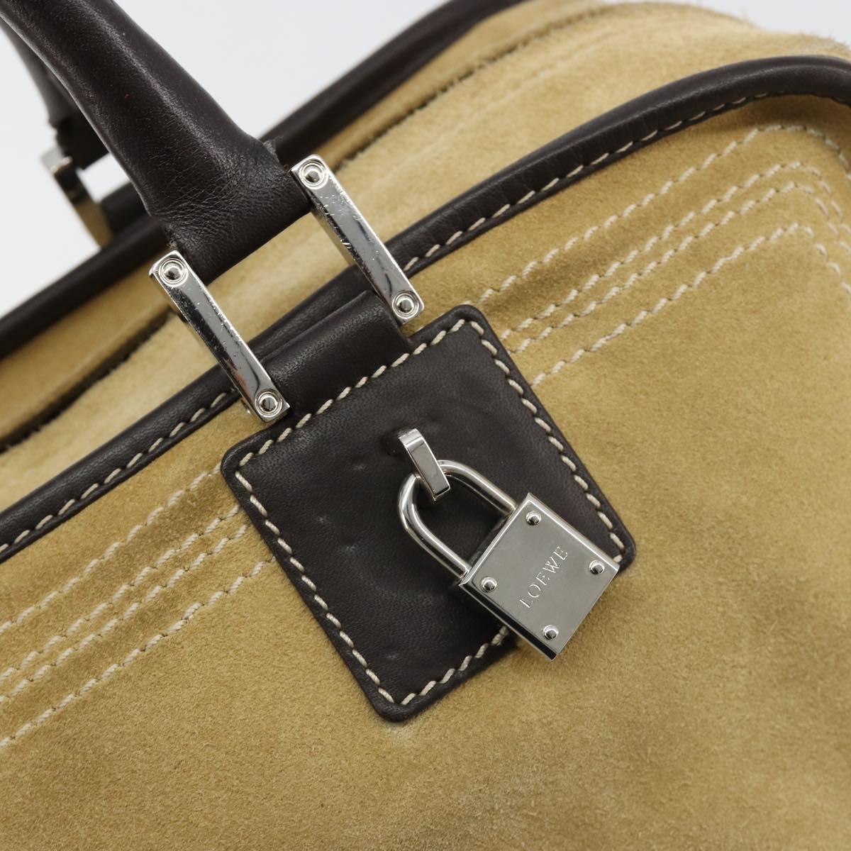 LOEWE Anagram Amazona 36 Hand Bag Suede Leather Beige Gold Auth 182921A