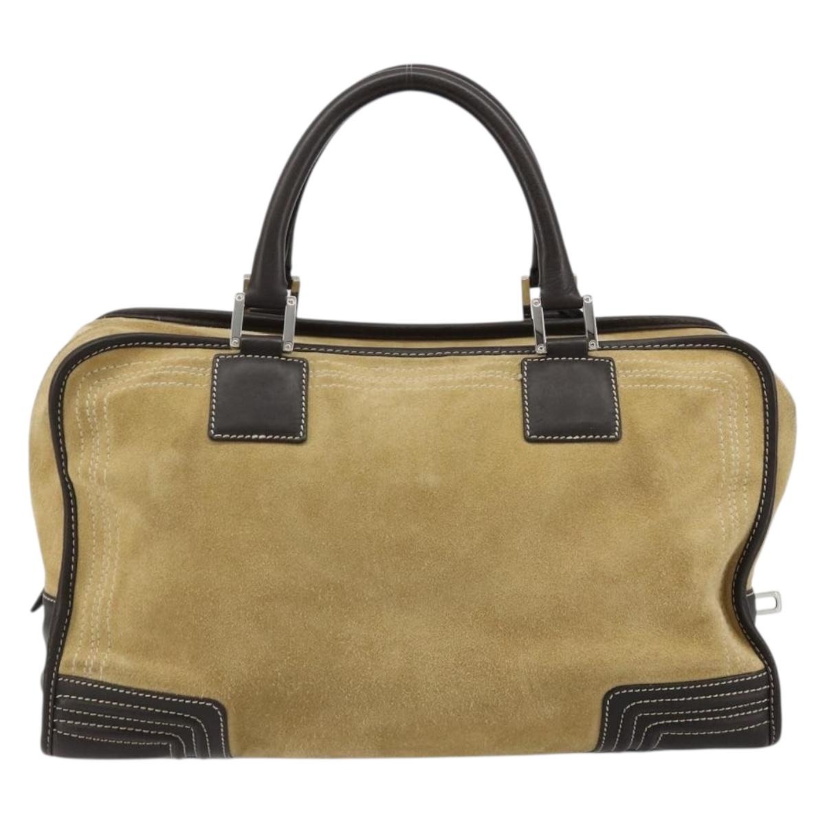 LOEWE Anagram Amazona 36 Hand Bag Suede Leather Beige Gold Auth 182921A