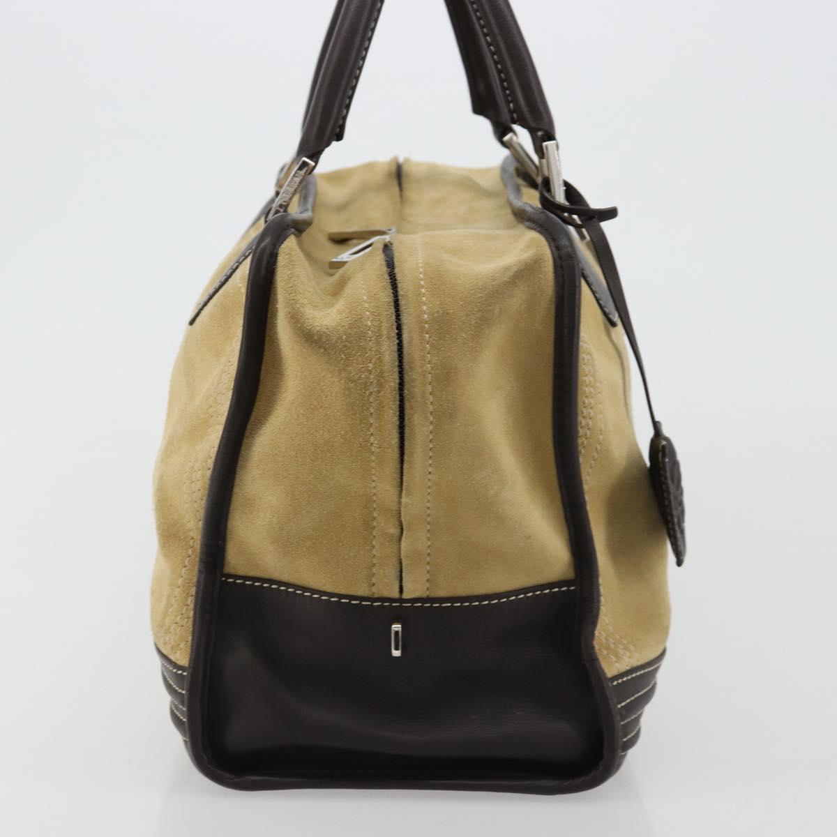 LOEWE Anagram Amazona 36 Hand Bag Suede Leather Beige Gold Auth 182921A