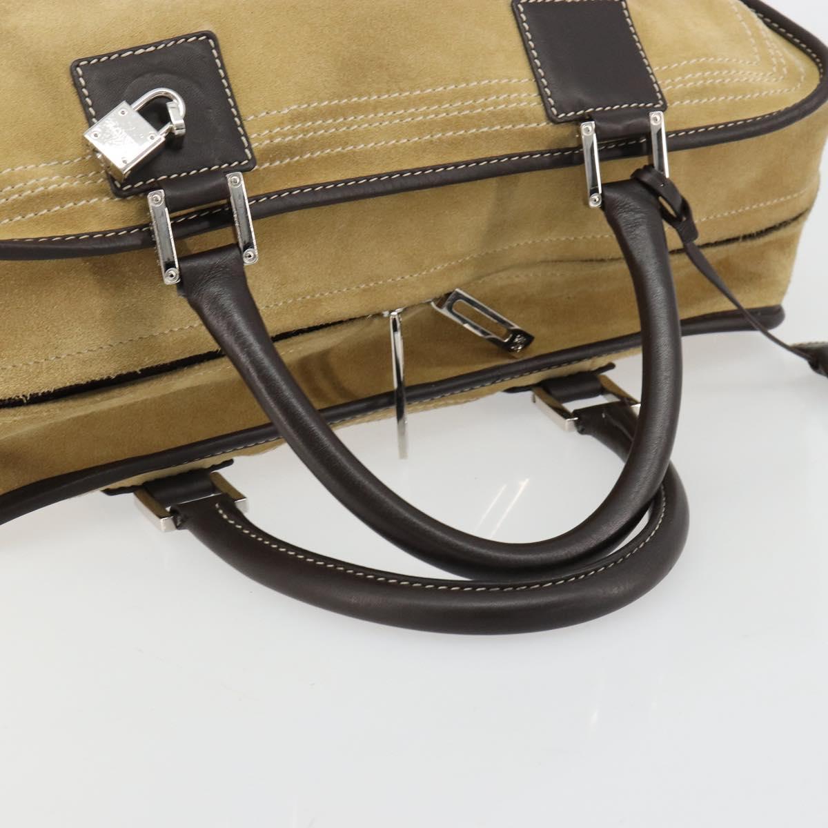 LOEWE Anagram Amazona 36 Hand Bag Suede Leather Beige Gold Auth 182921A