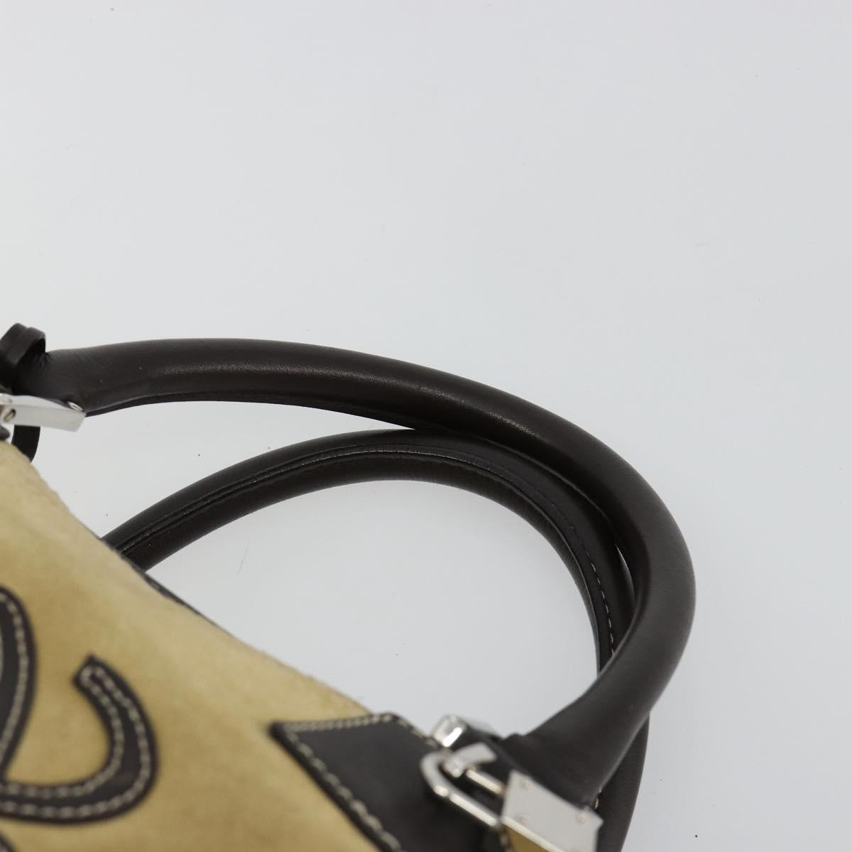 LOEWE Anagram Amazona 36 Hand Bag Suede Leather Beige Gold Auth 182921A