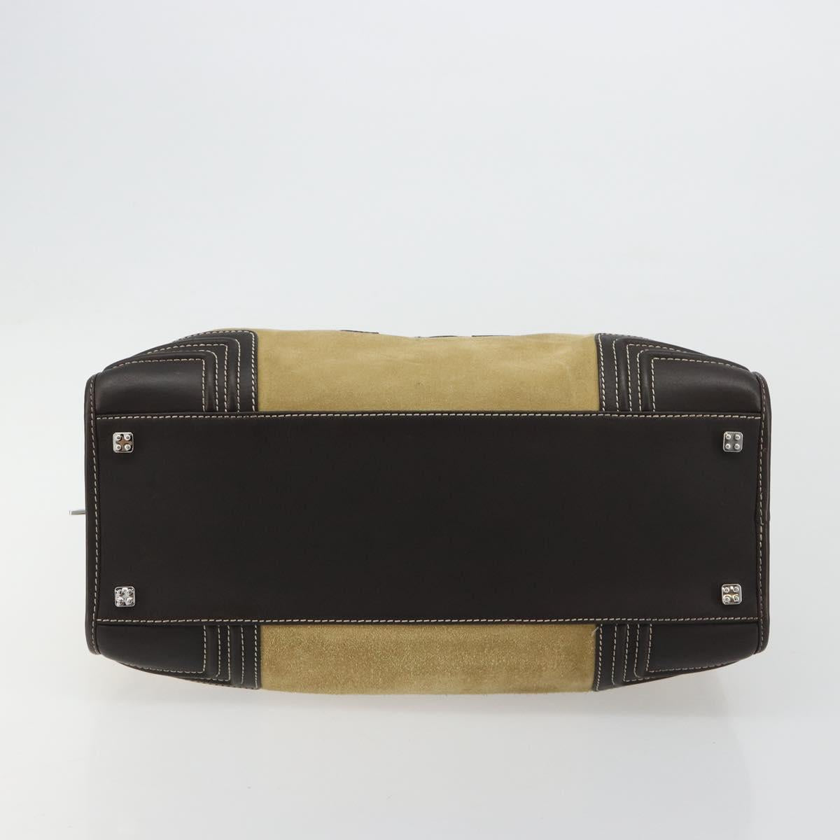 LOEWE Anagram Amazona 36 Hand Bag Suede Leather Beige Gold Auth 182921A