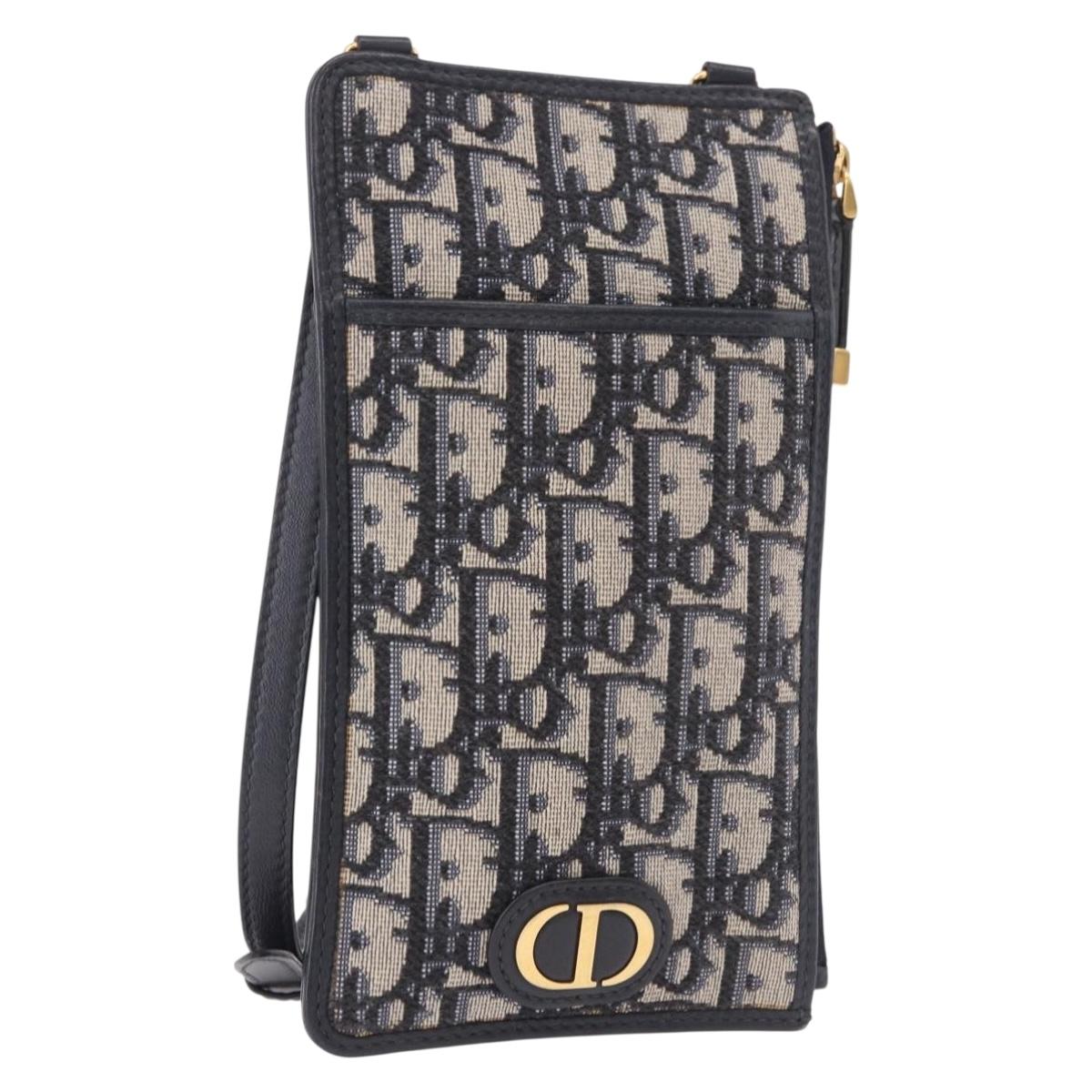 Christian Dior Trotter Canvas Montaigne Shoulder Bag Navy Gold Auth 182923A