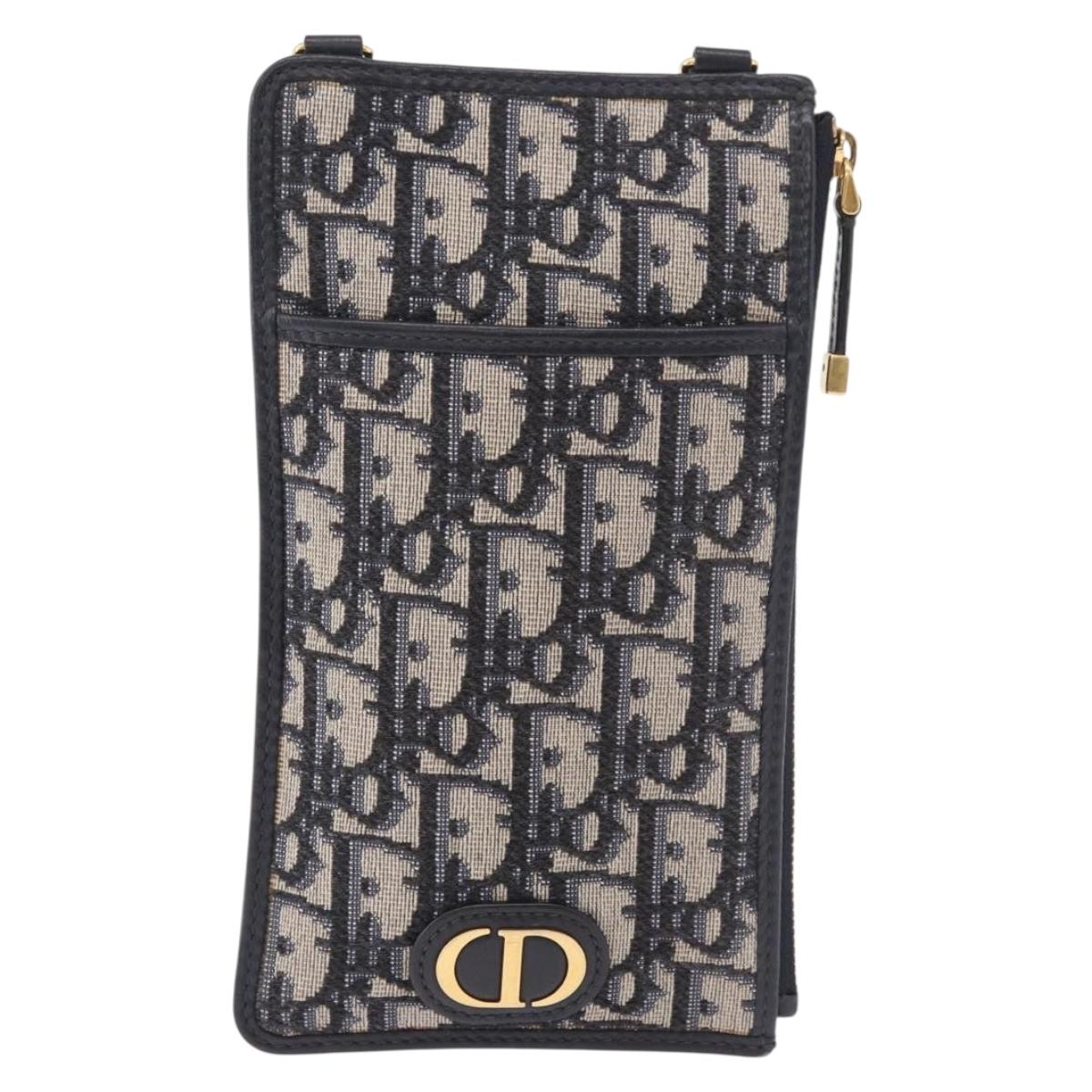 Christian Dior Trotter Canvas Montaigne Shoulder Bag Navy Gold Auth 182923A