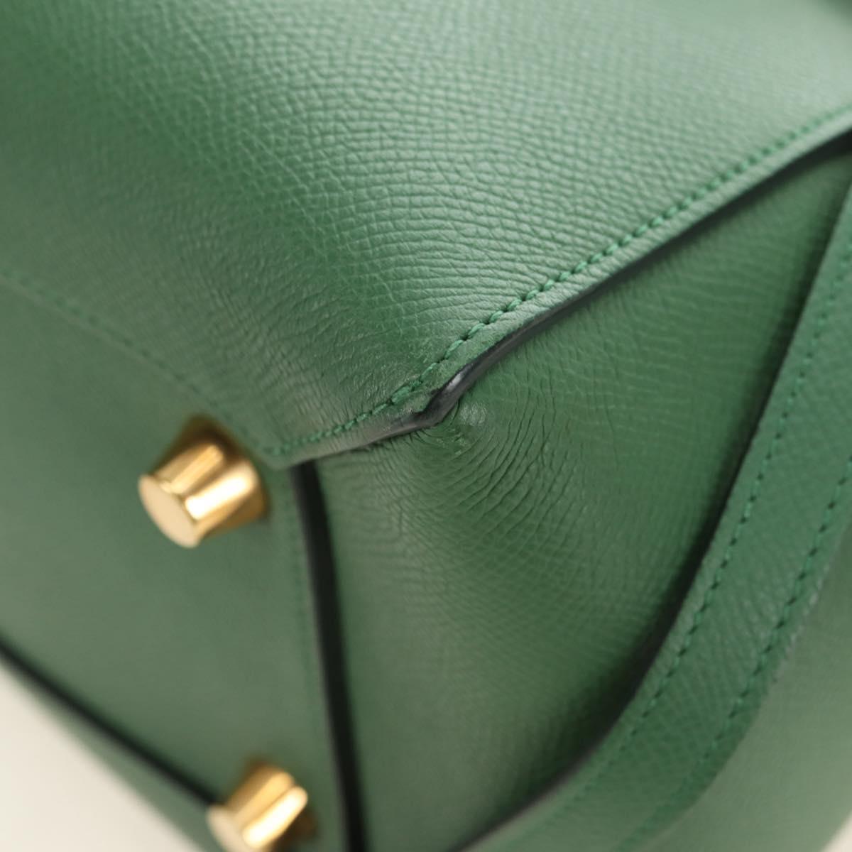 CELINE Mini Belt Hand Bag Leather 2way Green Gold Auth 182924M