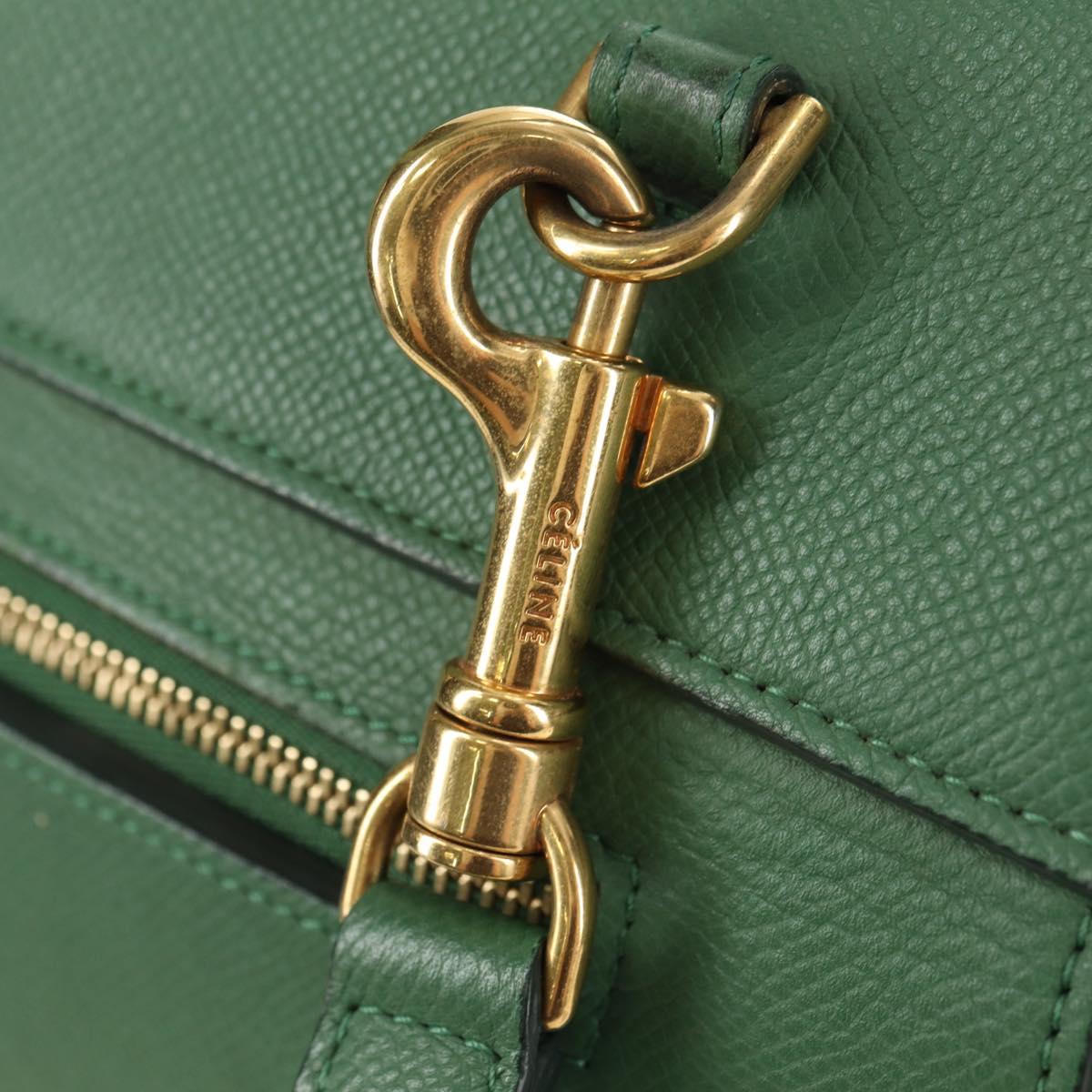 CELINE Mini Belt Hand Bag Leather 2way Green Gold Auth 182924M