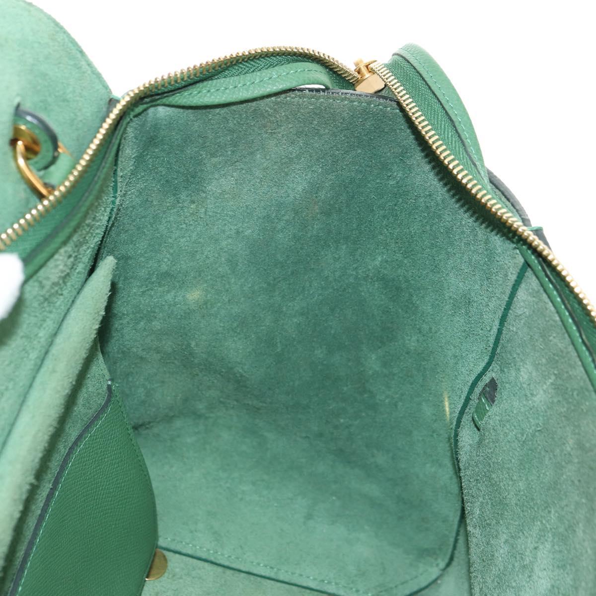 CELINE Mini Belt Hand Bag Leather 2way Green Gold Auth 182924M