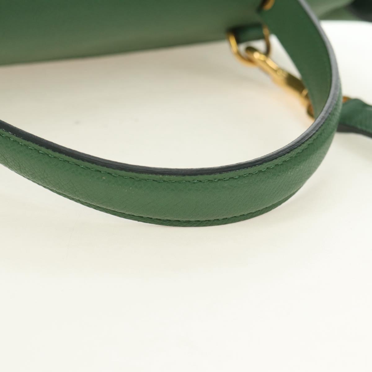 CELINE Mini Belt Hand Bag Leather 2way Green Gold Auth 182924M