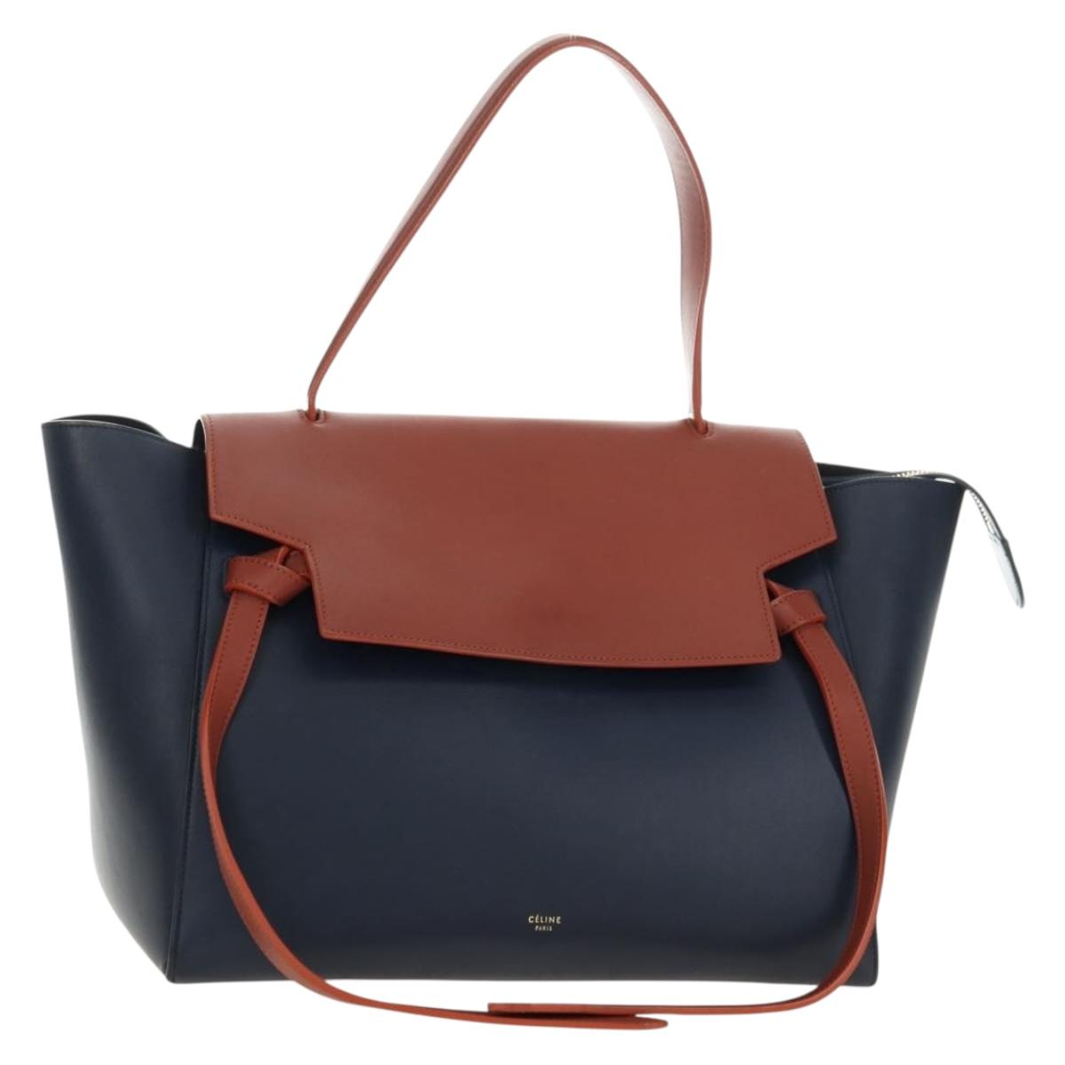 CELINE Belt bag Hand Bag Leather Navy Gold Auth 182925M
