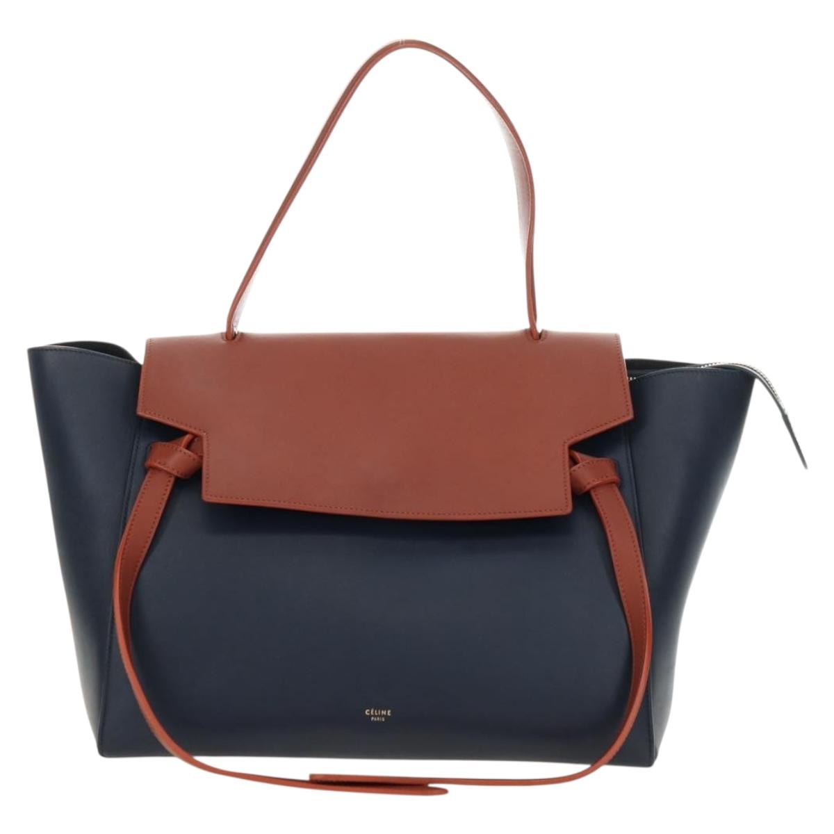 CELINE Belt bag Hand Bag Leather Navy Gold Auth 182925M