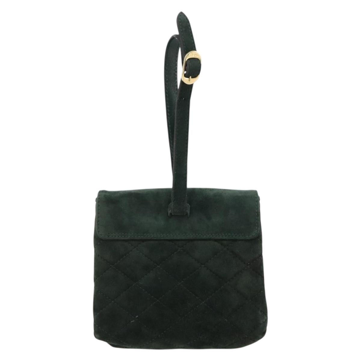 Salvatore Ferragamo Gancini Hand Bag Suede Green Gold Auth 182928
