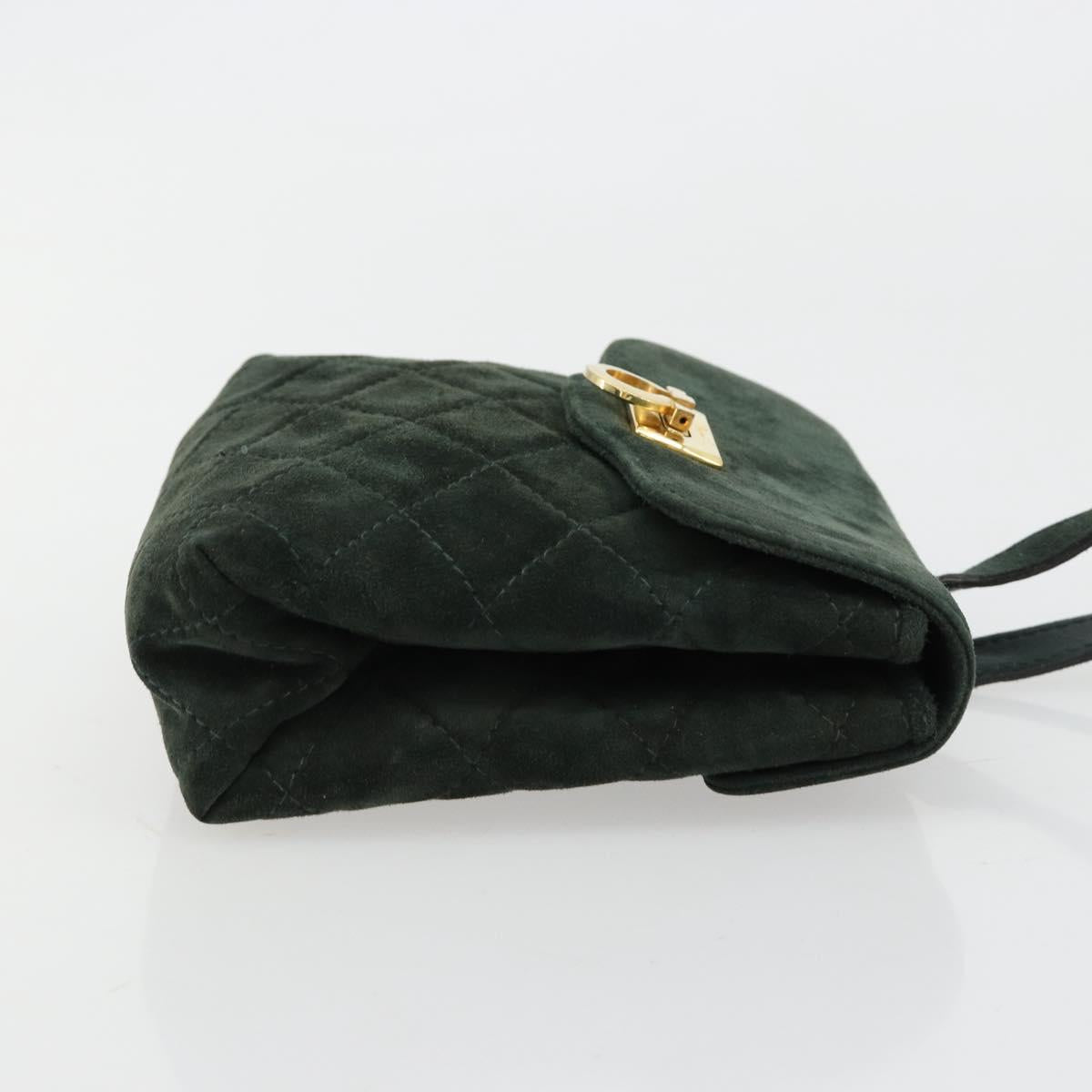 Salvatore Ferragamo Gancini Hand Bag Suede Green Gold Auth 182928