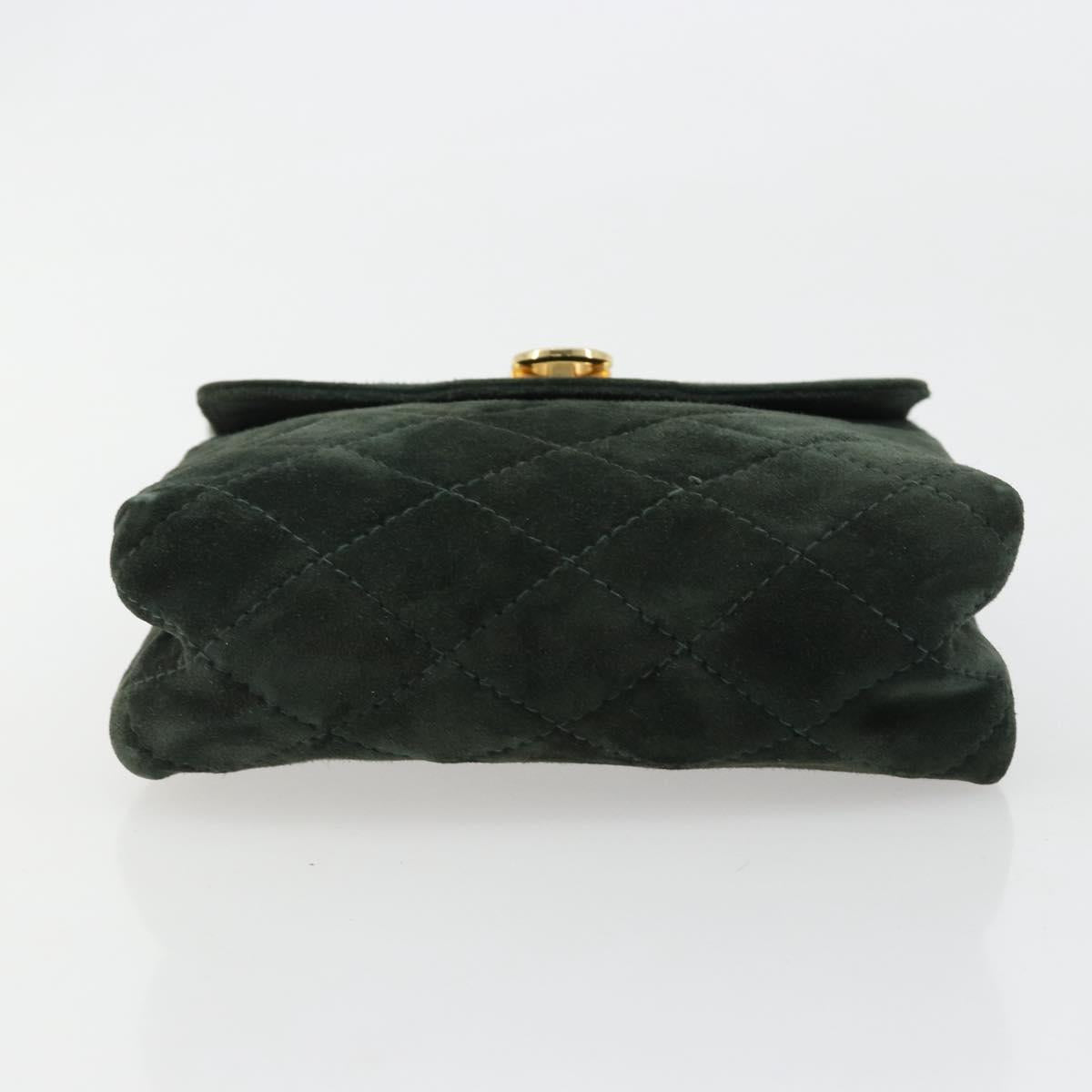 Salvatore Ferragamo Gancini Hand Bag Suede Green Gold Auth 182928
