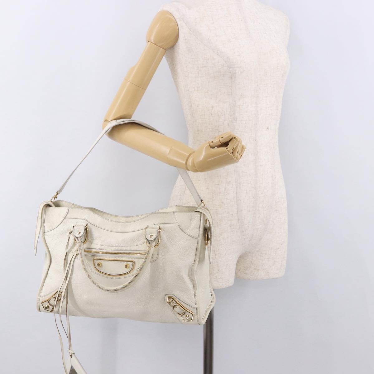 BALENCIAGA The City Metallic Edge Bag Leather 2way White 390154 Auth 182929A