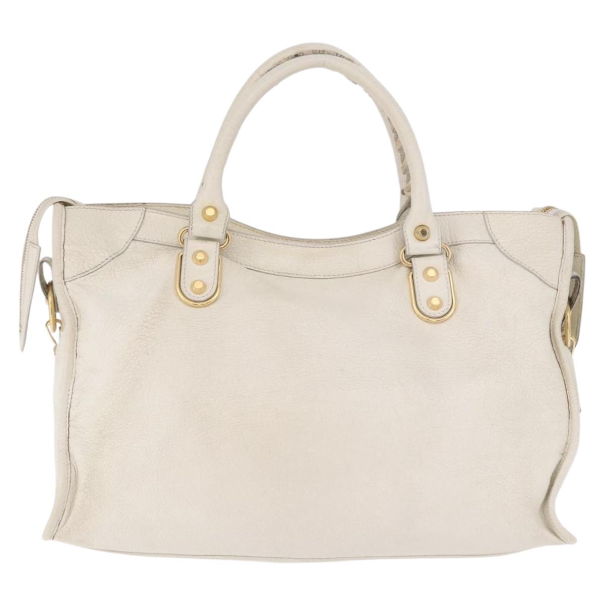 BALENCIAGA The City Metallic Edge Bag Leather 2way White 390154 Auth 182929A