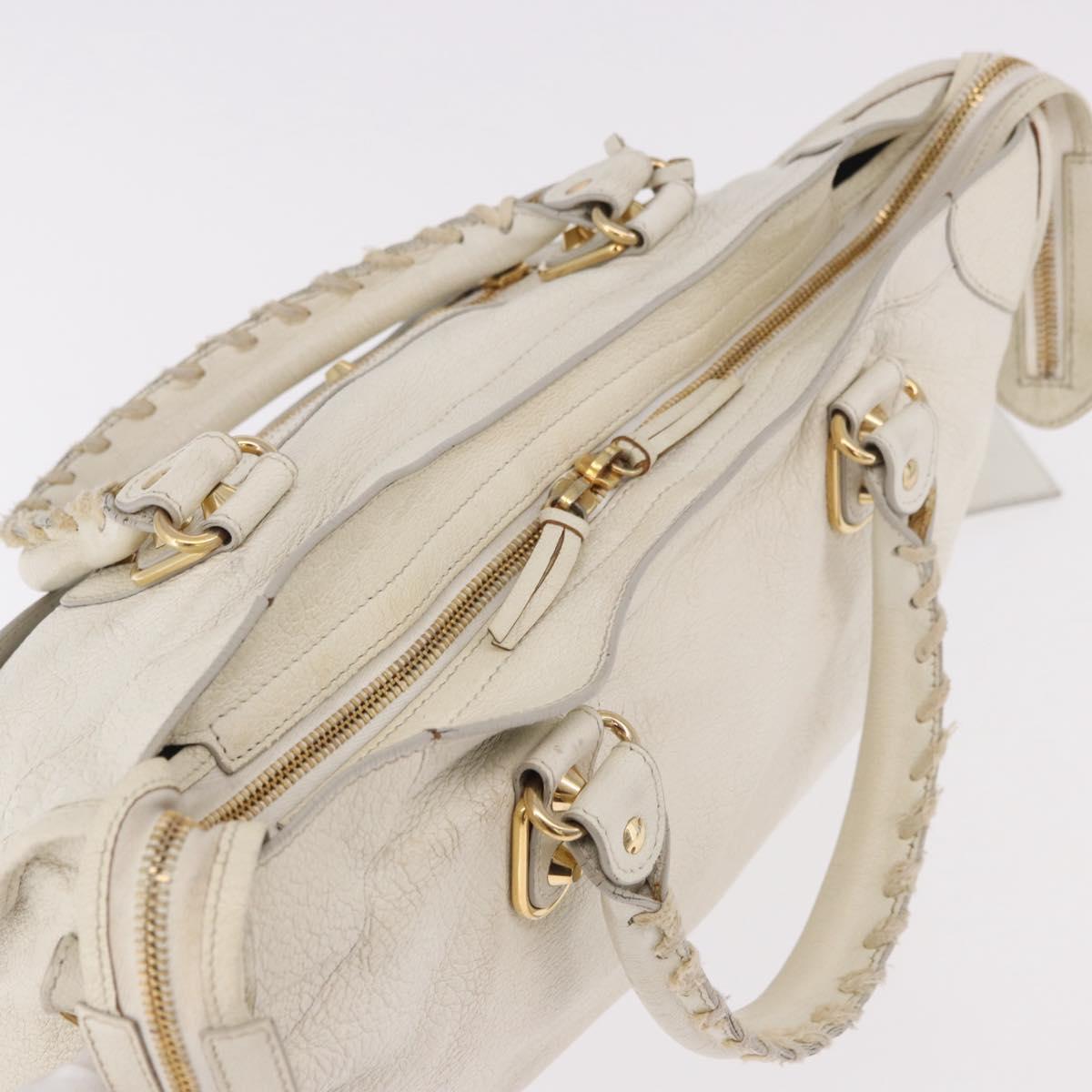 BALENCIAGA The City Metallic Edge Bag Leather 2way White 390154 Auth 182929A