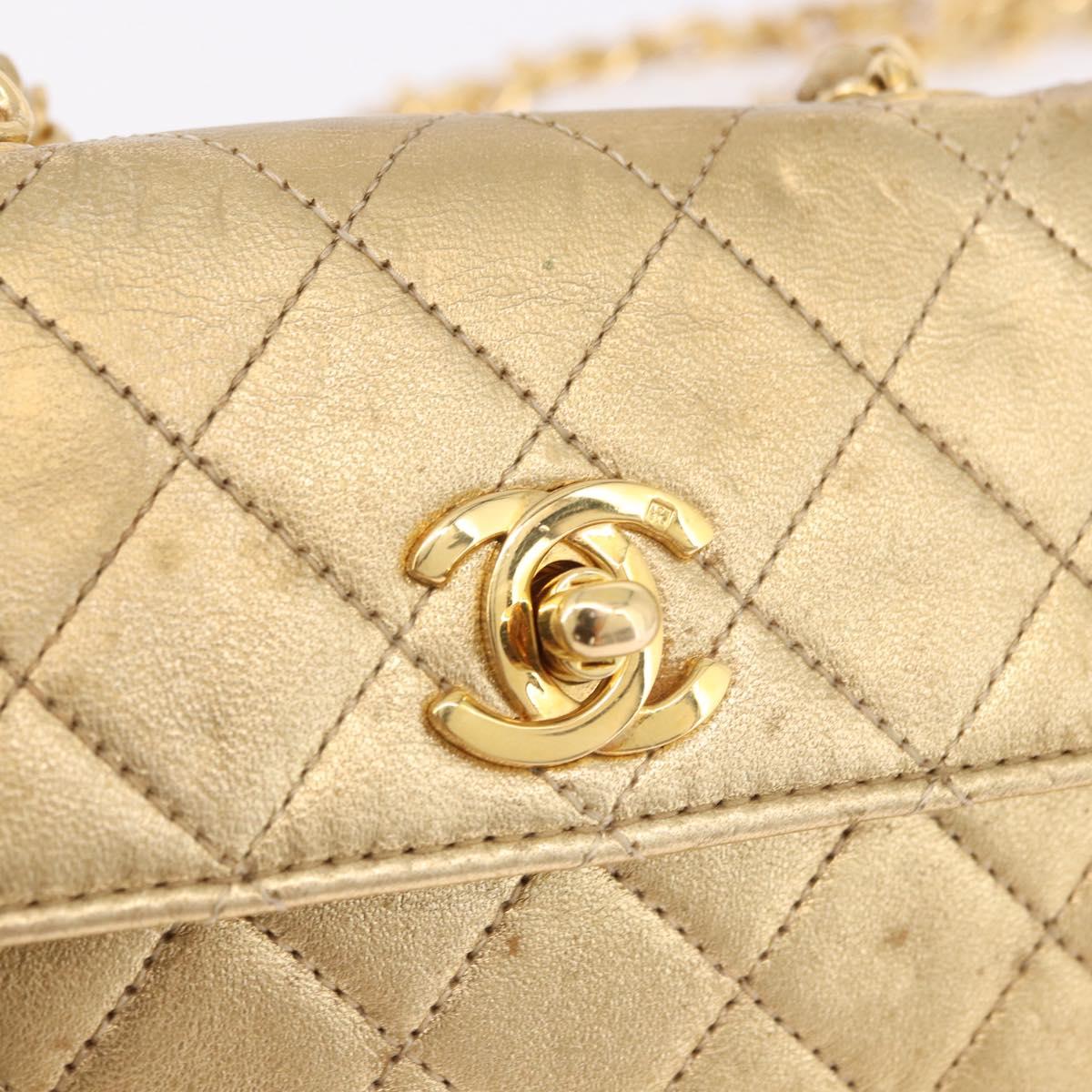 CHANEL Matelasse Chain Shoulder Bag Lamb Skin Gold CC Auth 182936M
