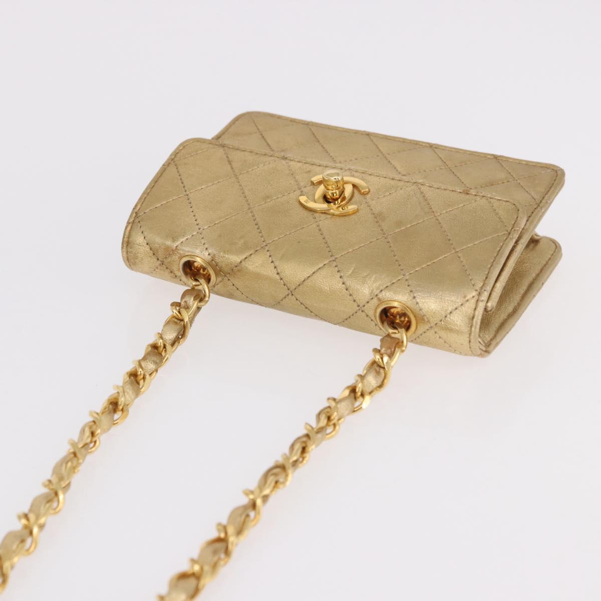 CHANEL Matelasse Chain Shoulder Bag Lamb Skin Gold CC Auth 182936M