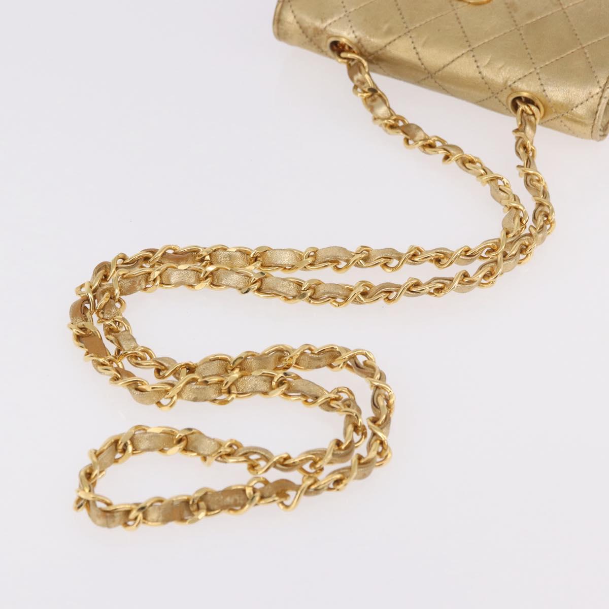 CHANEL Matelasse Chain Shoulder Bag Lamb Skin Gold CC Auth 182936M