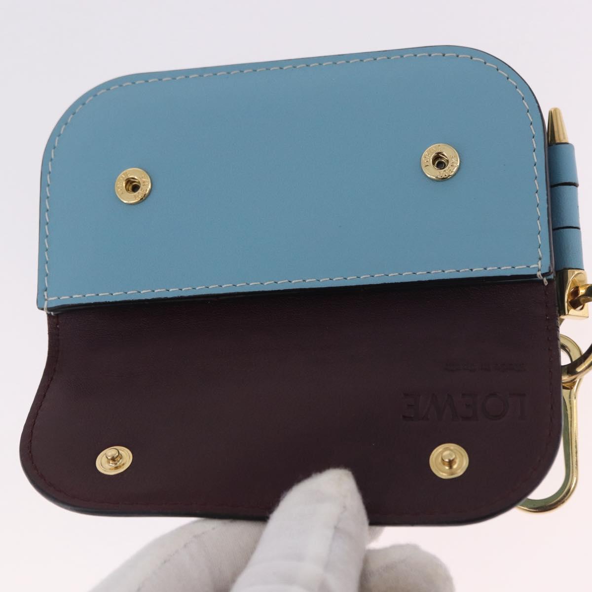 LOEWE Anagram Gate Mini Wallet Leather Blue Gold Auth 182937M