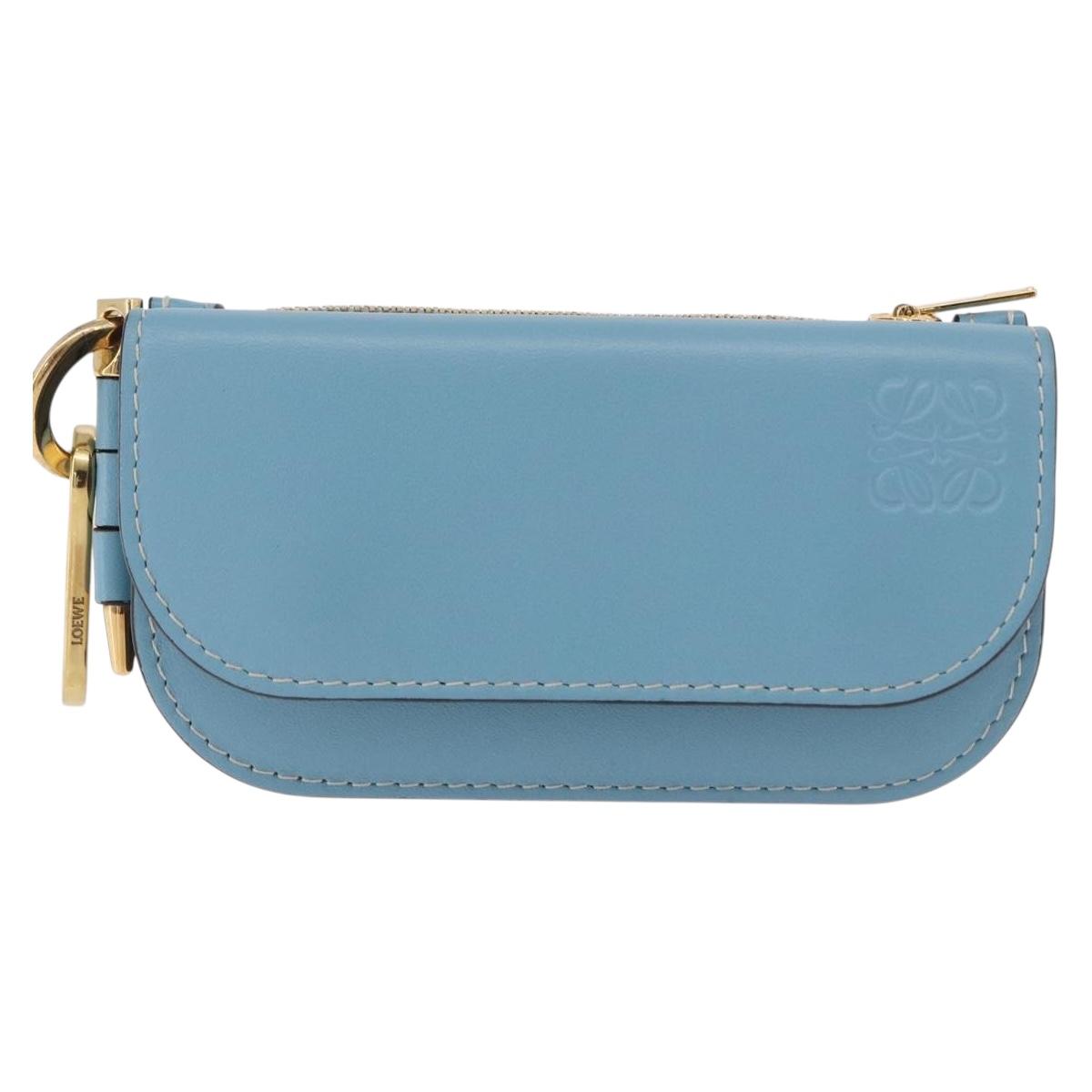 LOEWE Anagram Gate Mini Wallet Leather Blue Gold Auth 182937M