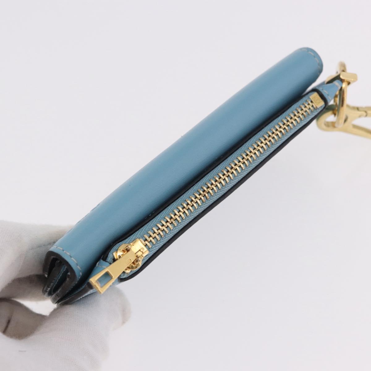 LOEWE Anagram Gate Mini Wallet Leather Blue Gold Auth 182937M