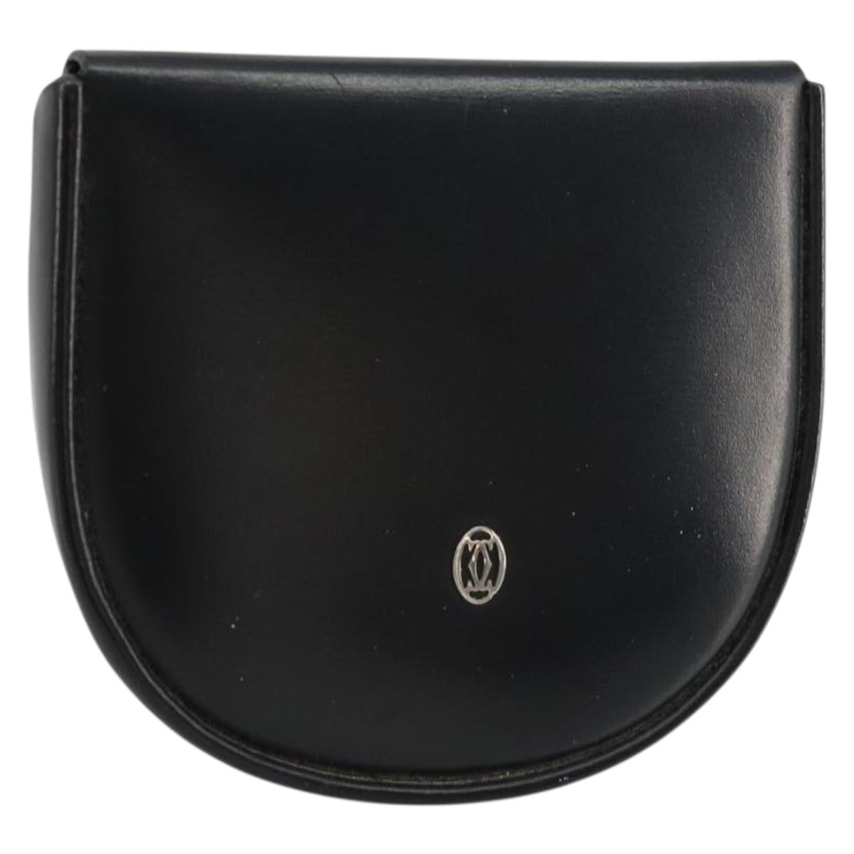 CARTIER Coin Purse Leather Black Silver Auth 182938A