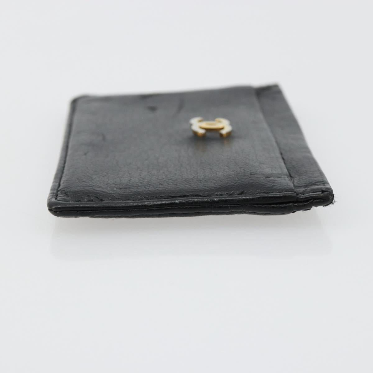 CHANEL Card Case Leather Black CC Auth 182939