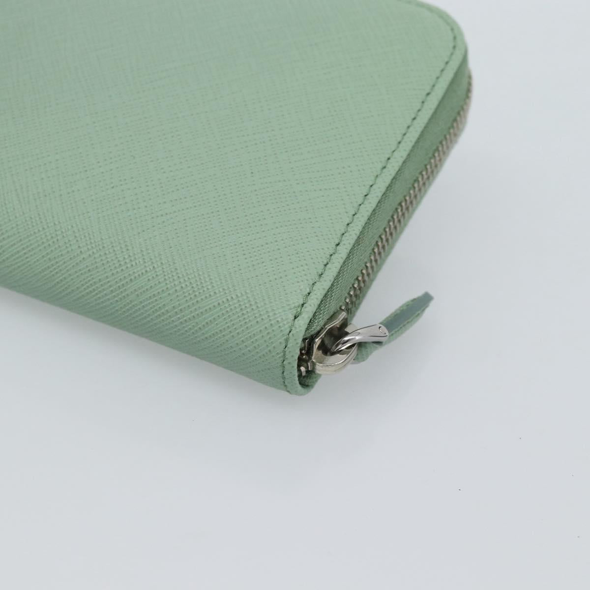 PRADA Ribbon Long Wallet Saffiano leather Green Silver Auth 182941SAM