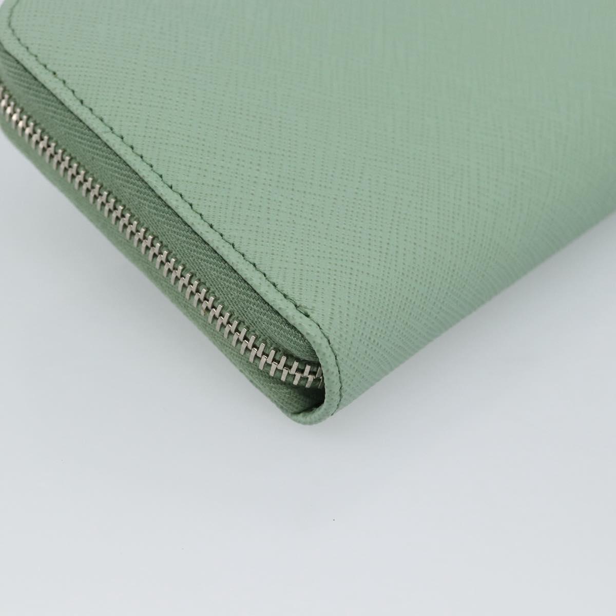 PRADA Ribbon Long Wallet Saffiano leather Green Silver Auth 182941SAM