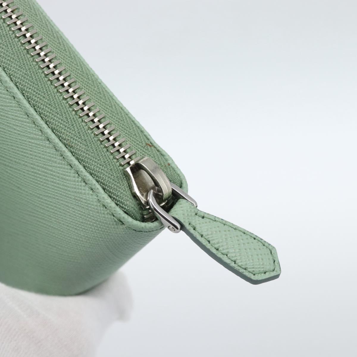 PRADA Ribbon Long Wallet Saffiano leather Green Silver Auth 182941SAM
