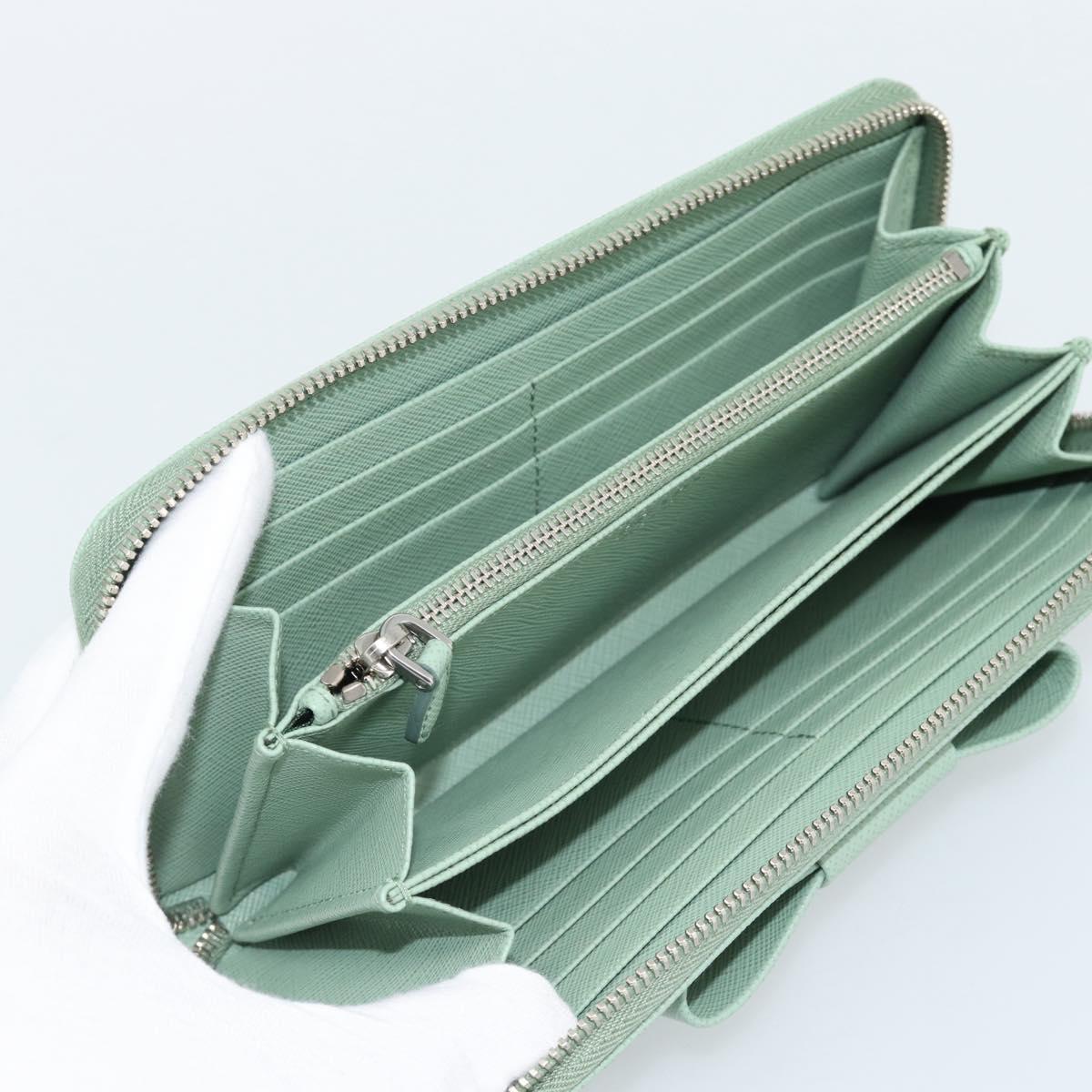 PRADA Ribbon Long Wallet Saffiano leather Green Silver Auth 182941SAM