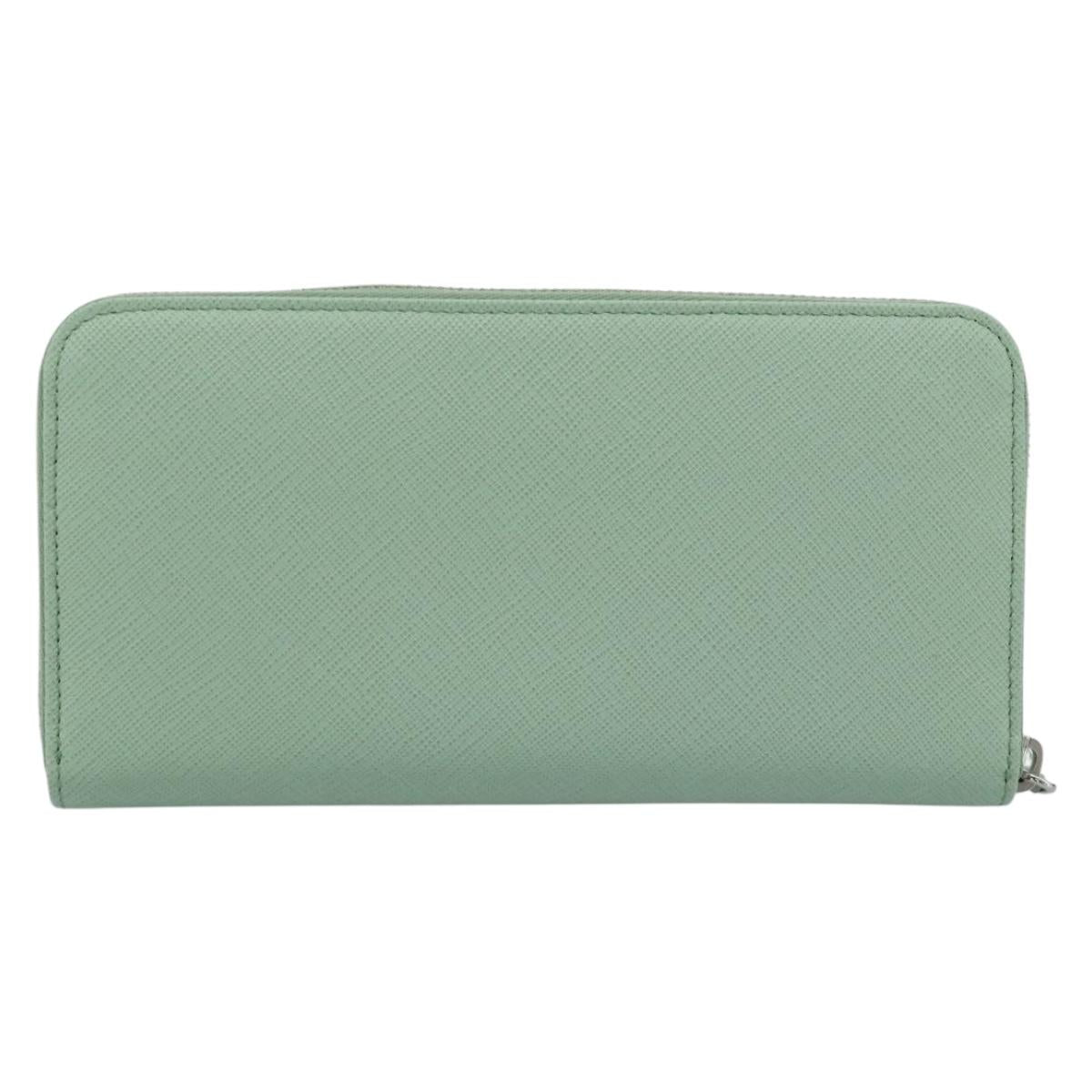 PRADA Ribbon Long Wallet Saffiano leather Green Silver Auth 182941SAM