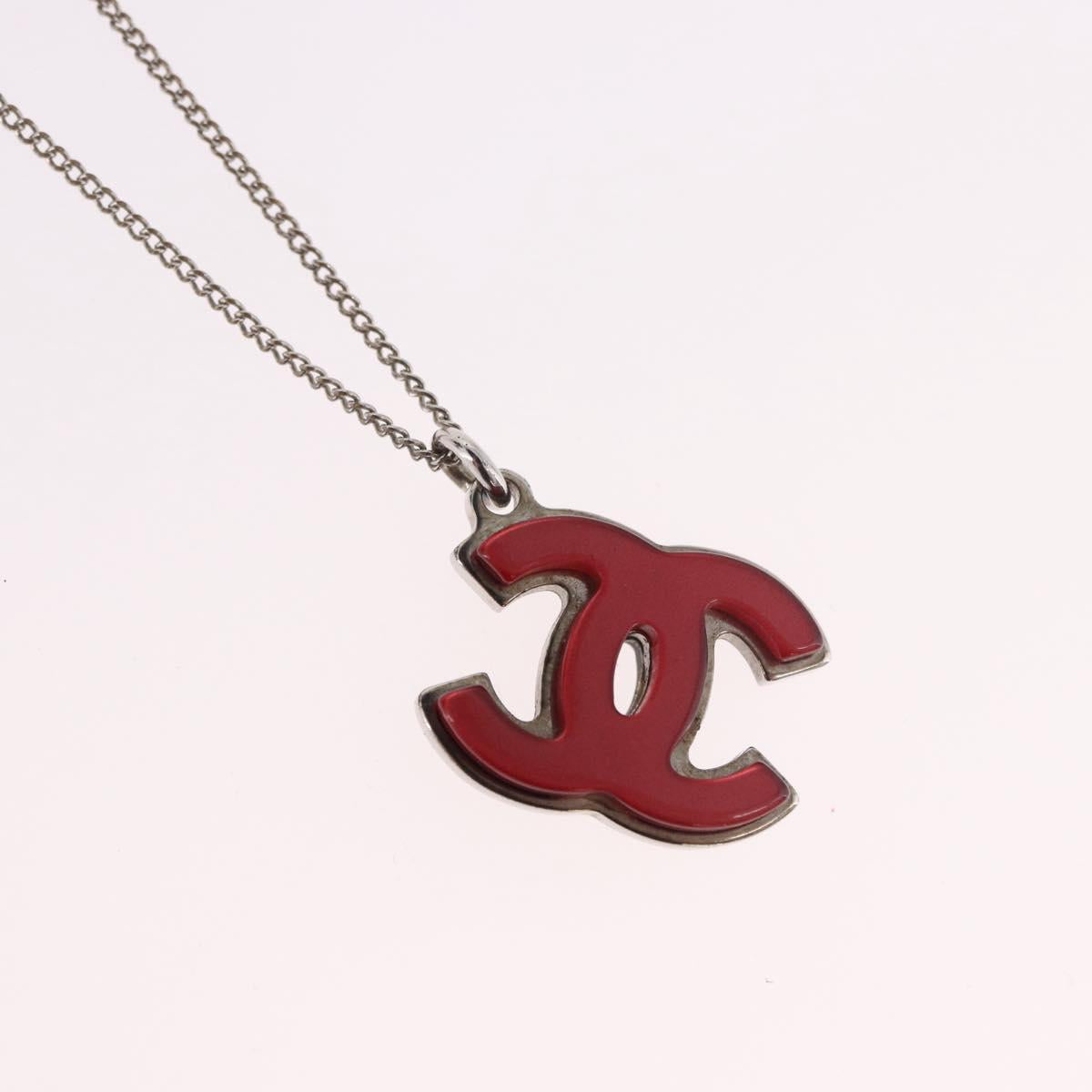 CHANEL COCO Mark Necklace metal Silver tone CC Auth 182942M
