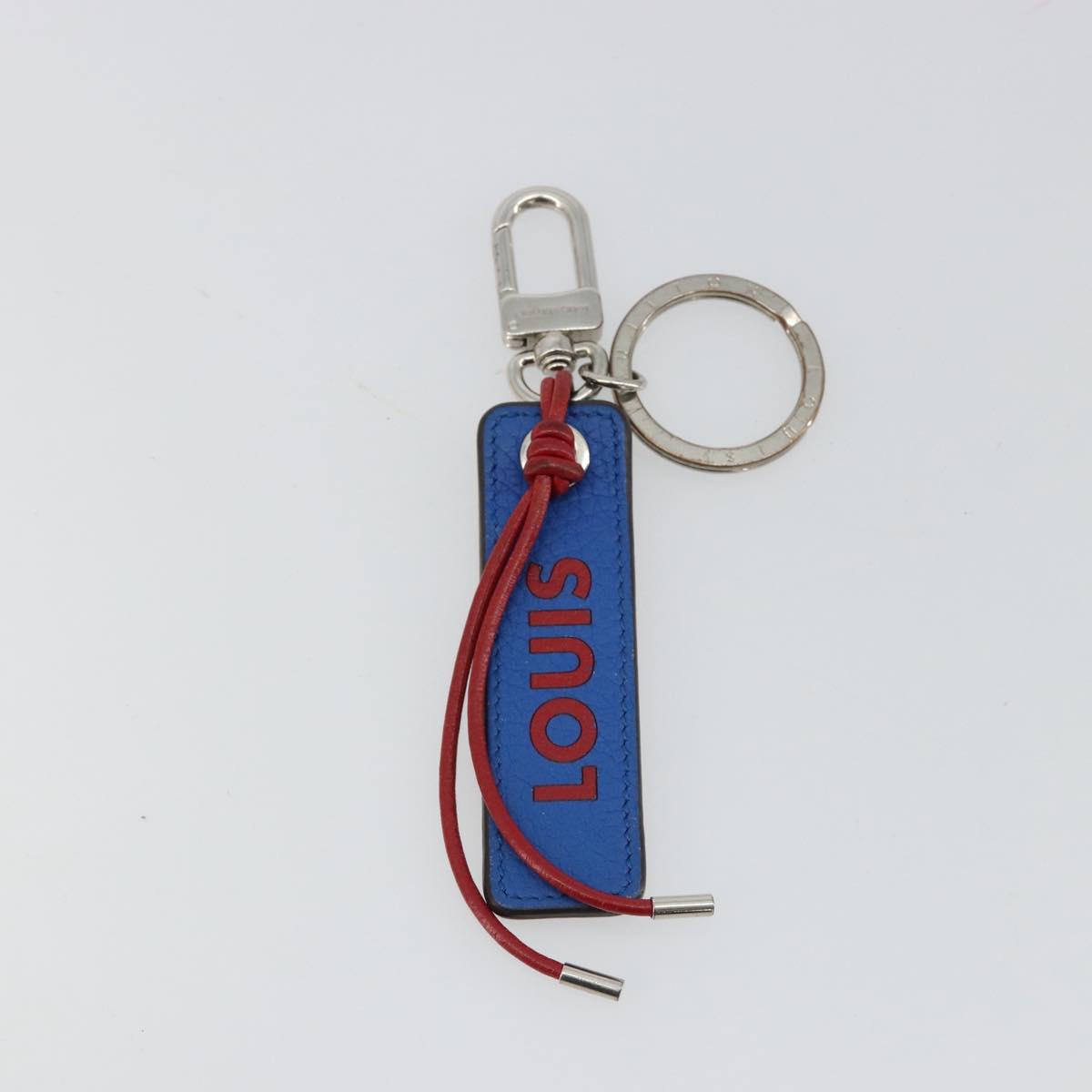 LOUIS VUITTON Porte Cles Tab Key Ring Leather Red Blue M64172 LV Auth 182948M