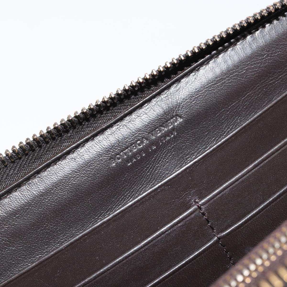 BOTTEGA VENETA INTRECCIATO Long Wallet Leather Dark Brown Auth 182950