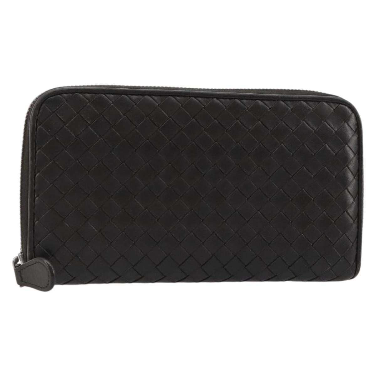 BOTTEGA VENETA INTRECCIATO Long Wallet Leather Dark Brown Auth 182950
