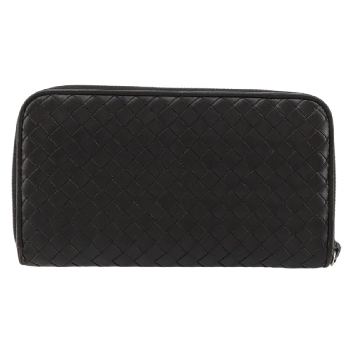 BOTTEGA VENETA INTRECCIATO Long Wallet Leather Dark Brown Auth 182950