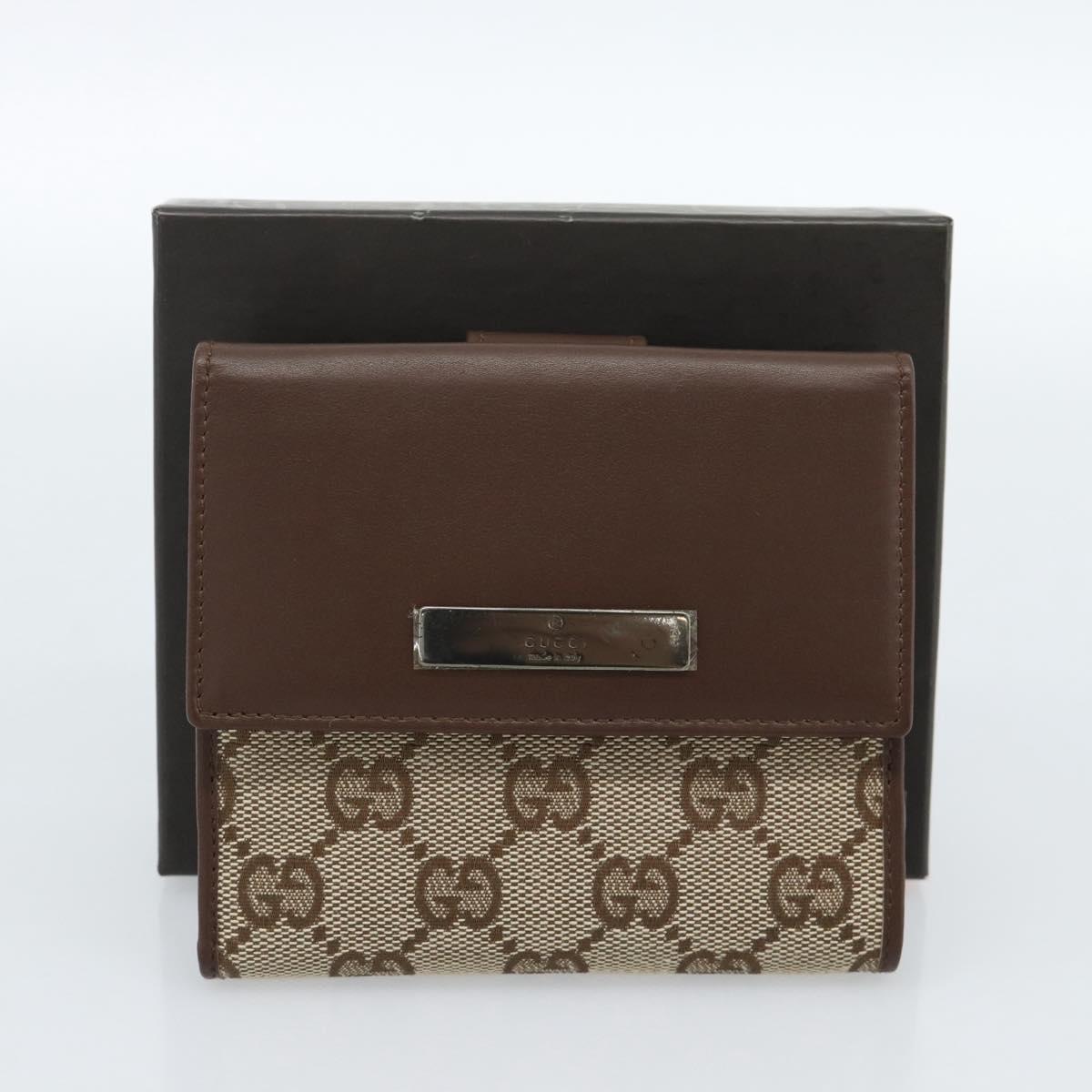 GUCCI GG Canvas Compact Wallet Beige Auth 182952M